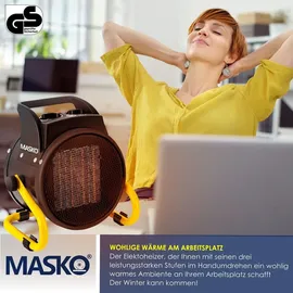 Masko MASKO® Elektroheizer Heizlüfter Bauheizer Keramik Heizstrahler elektrisch Heizgerät mit Thermostat Elektroheizer mit 3 Heizstufen, Heizgebläse für Innen- und Außeneinsatz