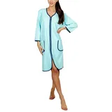 Aquarti Damen Bademantel Morgenmantel mit Reißverschluss Hausmantel Leicht 3/4 Ärmel, Farbe: Türkis, Größe: 3XL - 3XL