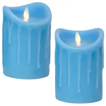 Tronje LED Kerze Echtwachskerze mit Timer 14 cm blau
