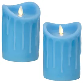 Tronje LED Kerze Echtwachskerze mit Timer 14 cm blau