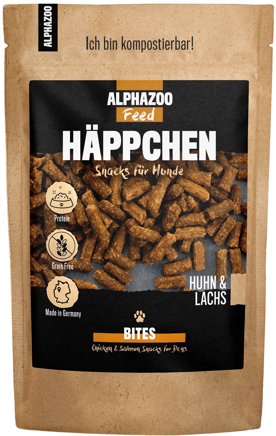 Alphazoo Häppchen Huhn & Lachs, Snacks für Hunde Pellets 200 g