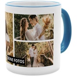 PhotoFancy® - Fototasse 'Collage' - Personalisierte Tasse mit eigenem Foto - Hellblau - Layout Collage 3 Bilder