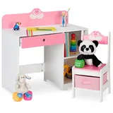 Relaxdays Kinderschreibtisch Schwan 80 x 40 x 79,5 cm Holzwerkstoff rosa/weiß