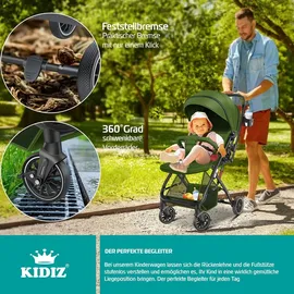 Kidiz KIDIZ® Kinderwagen Kinderbuggy klappbar Liegebuggy Sportwagen Faltbar 360° Räder 5-Punkt Gurt Inkl. Fußsack, Getränkehalter, Regenabdeckung & Moskitonetz verstellbare Rückenlehne & Sonnenverdeck