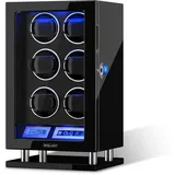 XTELARY Uhrenbeweger, Fingerabdrucksperre Automatischer Uhrenbeweger für 3/4/6/8//9/12 mit LCD-Touchscreen, Fernbedienung, Blauer LED, Leisem Motor und Verstellbaren Uhrenkissen für Herren und Damen