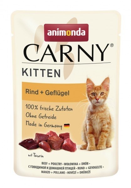 Sparpaket animonda Carny Kitten Rind, Kalb + Huhn 24 x 85g Beutel Katzennassfutter