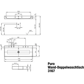 Kaldewei Puro Doppelwaschtisch 120 x 46 cm (3167-D)
