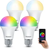 linovum 4er Pack LED Smart Lampe E27 RGB & Farbtemperatur dimmbar App & Sprache - WLAN Light Bulb kompatibel mit Alexa, Google Home