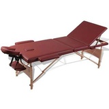 vidaXL Massagetisch, rot, 3x klappbar, höhenverstellbar, mobil, Holz