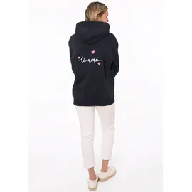 Zwilling Zwillingsherz Kapuzensweatshirt mit "Amore"-Schriftzug und Herzchen am Rücken blau