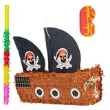 relaxdays Papierdekoration 3 tlg. Pinata Set Piratenschiff braun|gelb|schwarz