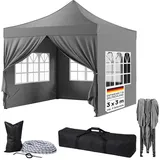 STEELSØN Rynara Pavillon 3x3 m – Faltpavillon mit 4 Seitenteilen – hochwertiger Gartenpavillon inkl. Tragetasche mit Rädern & 3-Fach höhenverstellbar – extrem stabil & UV-/wetterfest - grau