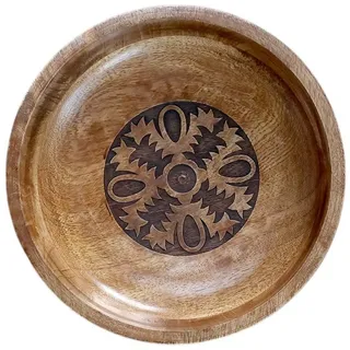 Macosa Home Dekoschale Holz 30 cm mit Schnitzereien Braun modern (Deko, Holzschale Tischdekoration rustikal), rund Obstschale Deko Schale braun