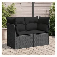 vidaXL Gartensofa mit Kissen 2-Sitzer Schwarz Poly Rattan