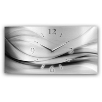 Kreative Feder Funkwanduhr 3D Design-Wanduhr "Silver Metallic" aus gebürstetem Aluminium (ohne Ticken; flüsterleises Funkuhrwerk; außergewöhnlich, modern) silberfarben 80 cm x 40 cm