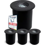 SSC-LUXon 4er Set JUAVI Bodeneinbauleuchte aussen IP67 - Bodenstrahler schwarz rund 230V befahrbar für GU10 (separat erhältlich)