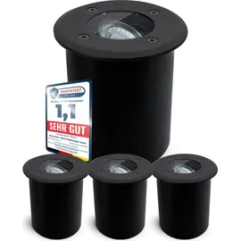 SSC-LUXon 4er Set JUAVI Bodeneinbauleuchte aussen IP67 - Bodenstrahler schwarz rund 230V befahrbar für GU10 (separat erhältlich)