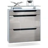 Vladon Schuhschrank Annie (Schuhkipper für 16 Paar Schuhe, mit 2 Klappen, Schublade und Glasablage) Weiß matt/Sandgrau Hochglanz/Schwarz Hochglanz (89 x 96 x 23 cm) grau|schwarz