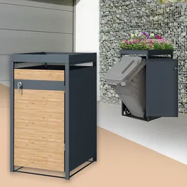ML-Design Mülltonnenbox 1er mit Pflanzdach 1 Tonne 240L, 68x80x124 cm, Stahl, wetterfest, Abschließbare Mülltonnenverkleidung