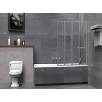 welltime Badewannenaufsatz Nassau, Einscheibensicherheitsglas, Badewannenfaltwand, Spritzschutzwand für Badewanne, Glas, 4 Elemente silberfarben