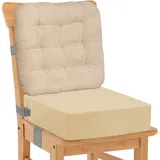 Sitzerhöhung Stuhl, Waschbar Zerlegbar Tragbare Sitzerhöhung Kleinkinder Esszimmerstuhl ErhöHen Pad Esszimmer Boostersitze mit 2 Sicherheitsschnalle Gurte Kindersitzkissen... (Beige)