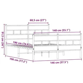 vidaXL Metallbett 140 x 190 cm Brown