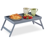 relaxdays Tabletttisch Betttablett Bambus grau grau