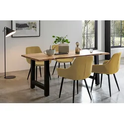 Essgruppe SALESFEVER, beige (natur, gold, schwarz, gold, schwarz), Cord, 160-85, Massivholz, Polyester, Metall, Sitzmöbel-Sets, Massivholz geölt und zweifach gewachst