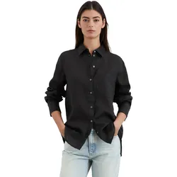 Langarmbluse MARC O'POLO "aus leichter Qualität", Damen, Gr. 42, schwarz, Obermaterial: 100% Leinen, unifarben, elegant, regular fit normal, Langarm Manschette, Blusen