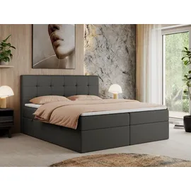 MKS Meble Boxspringbett 160x200 mit Bettkasten und Matratze H4, Polsterbett 160x200 mit Bettkasten, Bett 160x200 mit Stauraum und Topper - Centos -... - Dunkelgrau