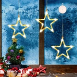 APODESS 3stk Weihnachtsbeleuchtung Stern Lichtervorhang Fenster Weihnachten Led Stern Beleuchtet Innen Lichterkette Fenster Innen Weihnachtsdeko Batteriebetrieben für Balkon Warmweiß Fensterdeko