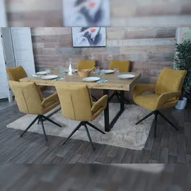 Mendler 6er-Set Esszimmerstuhl HWC-O78, Küchenstuhl, drehbar Auto-Return, Stoff/Textil Chenille (310g/m2) Öko-Tex ~ senfgelb