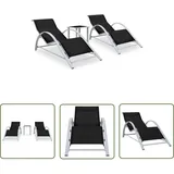 The Living Store - Sonnenliegen 2 Stk. mit Tisch Aluminium Schwarz - Gartensonnenliegen - Lounge Möbel - Gartenset - Alu Sonnenschirm - Außenmöbel