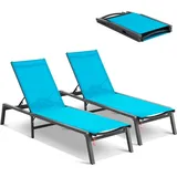 2x Sonnenliege Strandliege Relaxliege 182x60x88cm Blau - Klappstuhl für Garten und Terrasse - Komfortable Liegestühle für entspannte Stunden