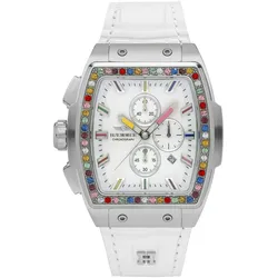 Chronograph HAEMMER GERMANY "TONNEAU", weiß, Armbanduhren, Damen, Quarzuhr, Armbanduhr, Damenuhr, Lederarmband, verschraubte Krone, Tag