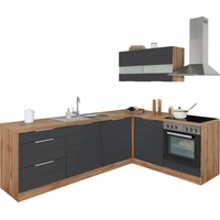 Kochstation Küche »KS-Luhe«, Stellbreite 240x180 cm, wahlweise mit oder ohne E-Geräten, MDF-Fronten, grau