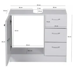Kadima Design Bad Waschbecken Unterschrank, Elegante Griffe, Moderne Aufbewahrung. 63x30x54 cm