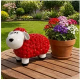 Online-Fuchs Gartenfigur für draußen - lustiges Schaf, rot - Deko Figuren - 20 cm groß, (wetterfest, süßes Lächeln für Ihre Gäste), bunte Dekoration im Garten für Frühling, Sommer und Herbst rot