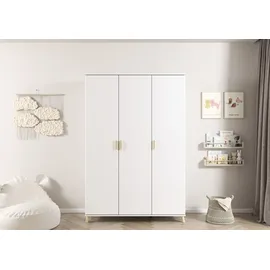 Rauch Kleiderschrank FALUN 137 x 203 cm Alpinweiß NB - Holzgriffe/Holzfüße - 4 Fachböden - 1 Kleiderstange