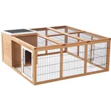 Pawhut Hasenstall Kaninchenstall Aus Holz Mit Großzügiger Auslauf Kaninchenkäfig Mit Aufklappbar Dach, Geräumigem Freilaufgehege 123x120x52 Cm Für Kleintiere Hasen Kaninchen Für Indoor Outdoor Natur