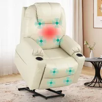 YITAHOME Massagesessel Fernsehsessel, Relaxsessel mit Liegefunktion Vibration Heizung, Kunstleder Sessel mit Schlaffunktion, Sessel mit Aufstehhilfe, Fernsehsessel Elektrisch Verstellbar (Cremeweiß)