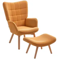 Homcom Sessel mit Hocker, Ohrensessel mit Hoher Rückenlehne, Holzbeine,