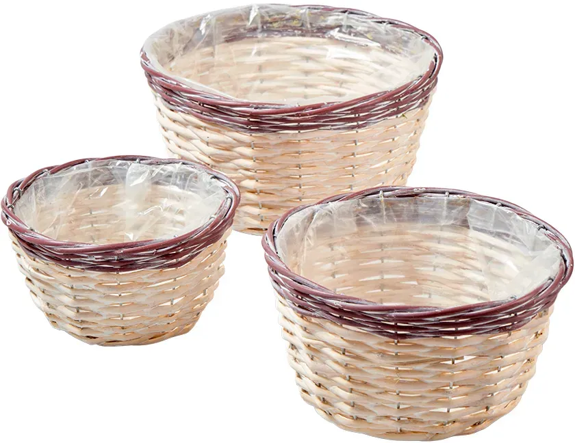 Korb Rattan S/3 D19/23/27cm Schale mit Folie  - weiß/braun