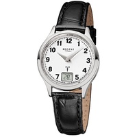 Regent Funkuhr Regent Damen-Armbanduhr schwarz, (Funkuhr), Damen Funkuhr rund, klein (ca. 29mm), Lederarmband schwarz