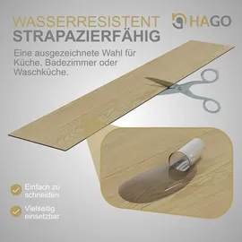 Hago HAGO24 Klebevinylboden 2,23m2 Eiche Natur Braun Bodenbelag Laminat Holzmusterung 2mm Dicke Wasserresistent PVC 16 Planken Feuchtraumgeeignet