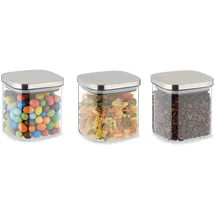 Relaxdays Vorratsgläser mit Deckel, 600 ml, eckige Vorratsdosen, luftdichte Glasbehälter, transparent/Silber