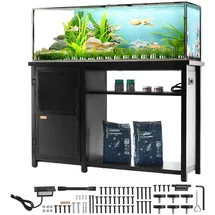 Vevor Aquariumständer, 75 Gallonen Fischtankständer, 132 x 50 x 82 cm Schildkrötentankständer aus Stahl und MDF, 284 kg Tragkraft, Reptilientankständer mit Lagerschrank & Integriertem Netzteil