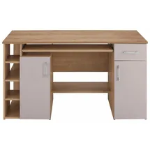 vogl möbelfabrik Schreibtisch Tim mit seitlich offenen Fächern & Tastaturauszug, Druckerablage, 1 Schublade, Breite 138 cm, Made in Germany beige