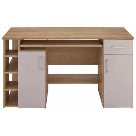 vogl möbelfabrik Schreibtisch Tim mit seitlich offenen Fächern & Tastaturauszug, Druckerablage, 1 Schublade, Breite 138 cm, Made in Germany beige