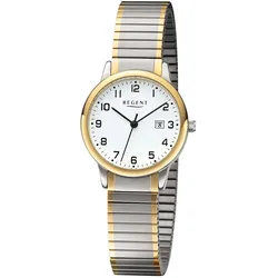Quarzuhr REGENT, grau (edelstahlfarben, grasgrün), Armbanduhren, Damen, Armbanduhr, Damenuhr, Datum, Flexband, Zugband, Edelstahlarmband